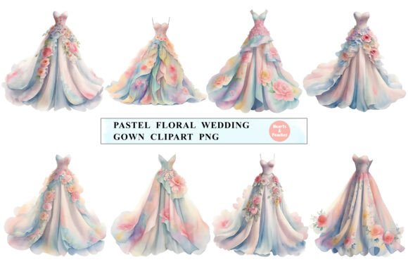 Dreamy Bridal Designs with Pastel Floral Wedding Gown Clipart