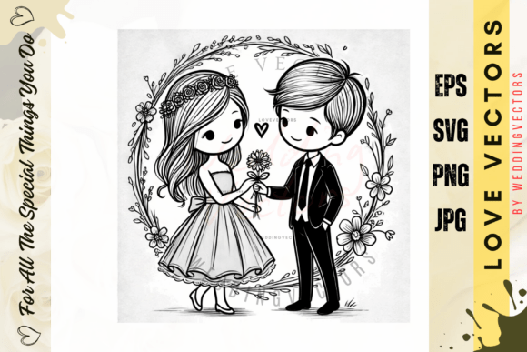 Elegant Line Art of Wedding and Love - C3096