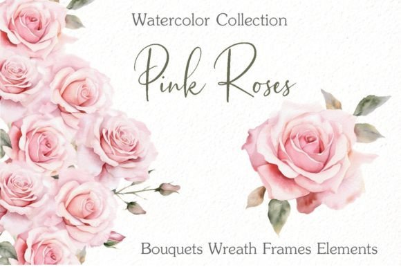 Elegant Roses Watercolor Clipart for Wedding & Flora Designs