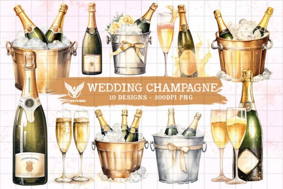 Elegant Wedding Champagne Sublimation Clipart for Your Designs