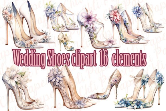 Enchanting Boho Floral Shoe Clipart for DIY Wedding Magic
