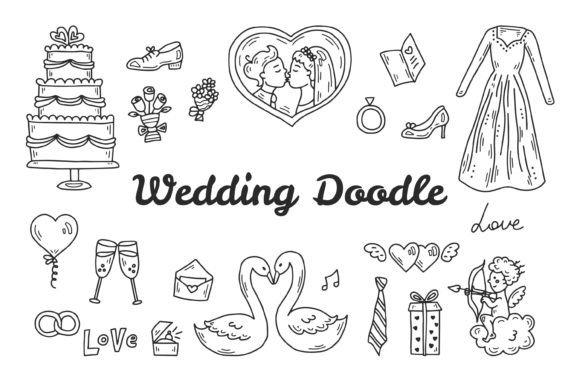 Hand-Drawn Wedding Doodle Clipart for Modern Designs
