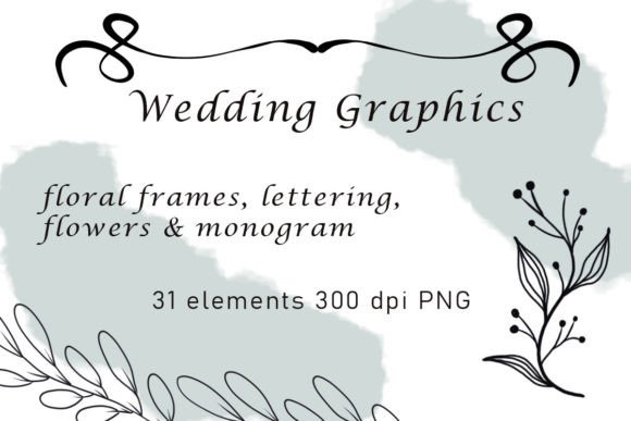 Hand-Drawn Wedding Elements: Flowers, Leaves & Elegant Lettering
