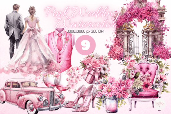Unleashing Elegance: The Pink Wedding Watercolor Design Kit
