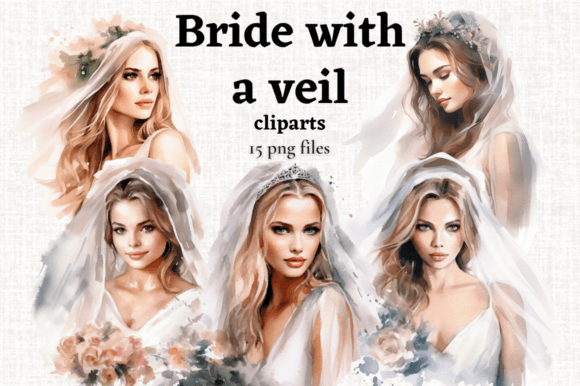 Watercolor Bride Clipart: 15 PNGs for Wedding Elegance