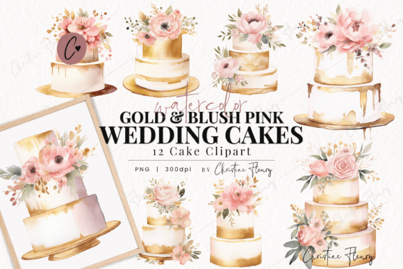 Watercolor Gold Blush Wedding Cakes PNG: Creative Design Guide