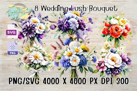 Wedding Lush Bouquet Flowers Watercolor: Elegant Floral Designs