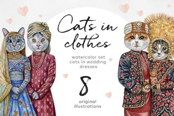 Whimsy Meets Elegance: 16 Cats in Wedding Dresses Illustration