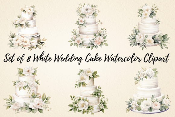 White Wedding Cake Watercolor Clipart for Elegant Designs